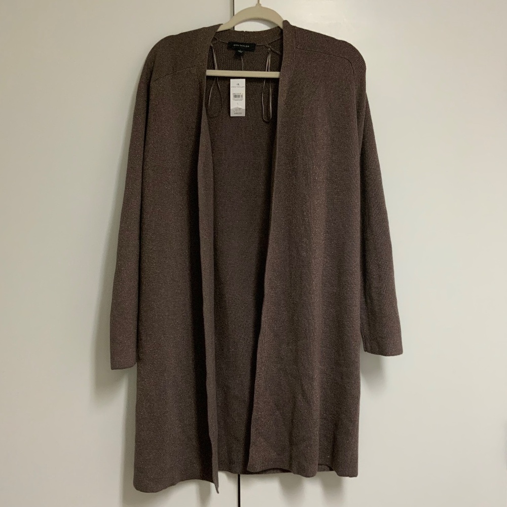 Ann Taylor Open Long Cardigan, Beautiful Brown Metallic, NWT, Size L